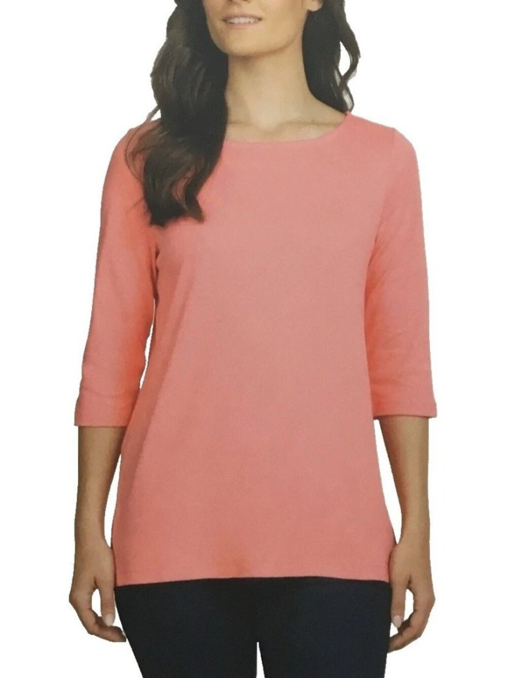 NWT Lands' End Women's XXL 3/4 Sleeve Pima Cotton Tee Coral Pink F1231